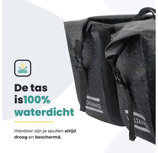 Voltano Dubbele Fietstas Rolltop Urban Black - 48 Liter - 100% Waterdicht