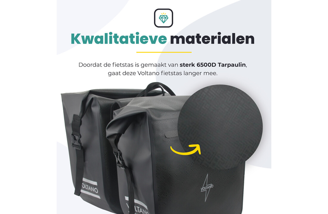 Voltano Dubbele Fietstas Rolltop Urban Black - 48 Liter - 100% Waterdicht
