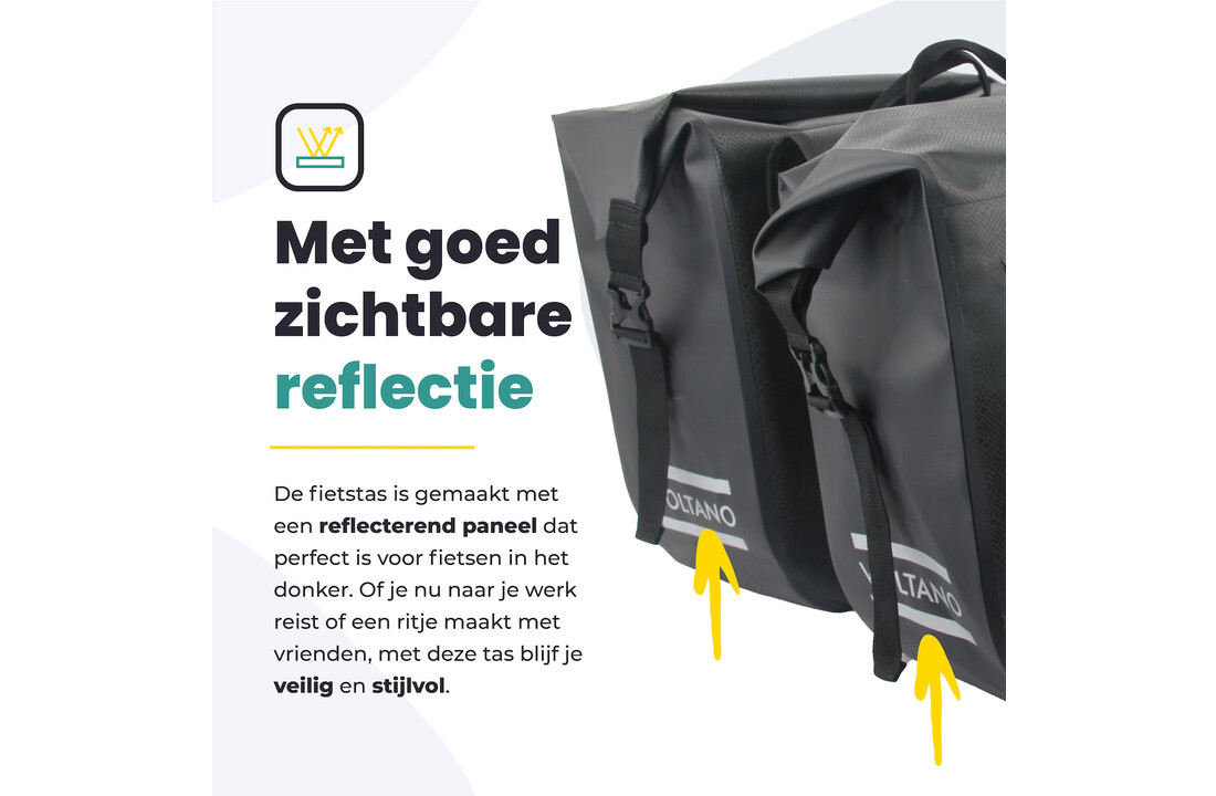Voltano Dubbele Fietstas Rolltop Urban Black - 48 Liter - 100% Waterdicht