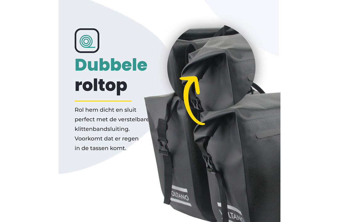 Voltano Dubbele Fietstas Rolltop Urban Black - 48 Liter - 100% Waterdicht