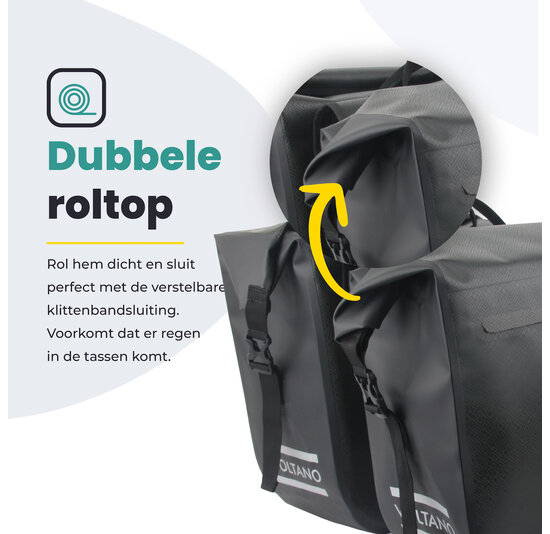 Voltano Dubbele Fietstas Rolltop Urban Black - 48 Liter - 100% Waterdicht