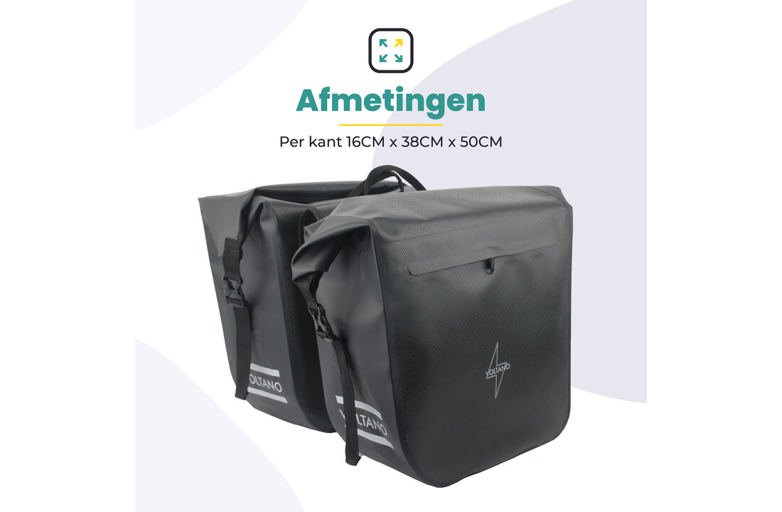 Voltano Dubbele Fietstas Rolltop Urban Black - 48 Liter - 100% Waterdicht