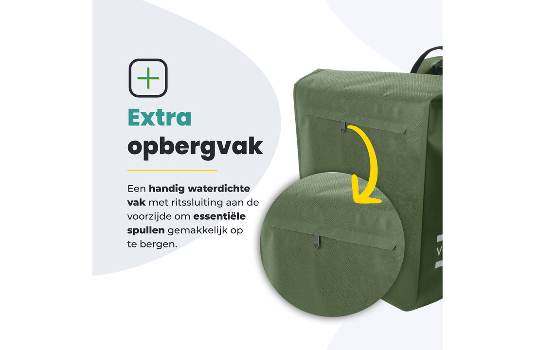 Voltano Dubbele Fietstas Rolltop Urban Green - 48 Liter - 100% Waterdicht
