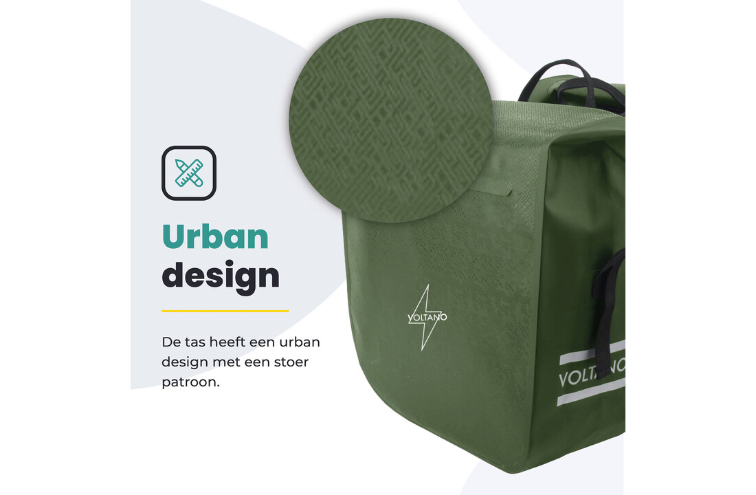 Voltano Dubbele Fietstas Rolltop Urban Green - 48 Liter - 100% Waterdicht