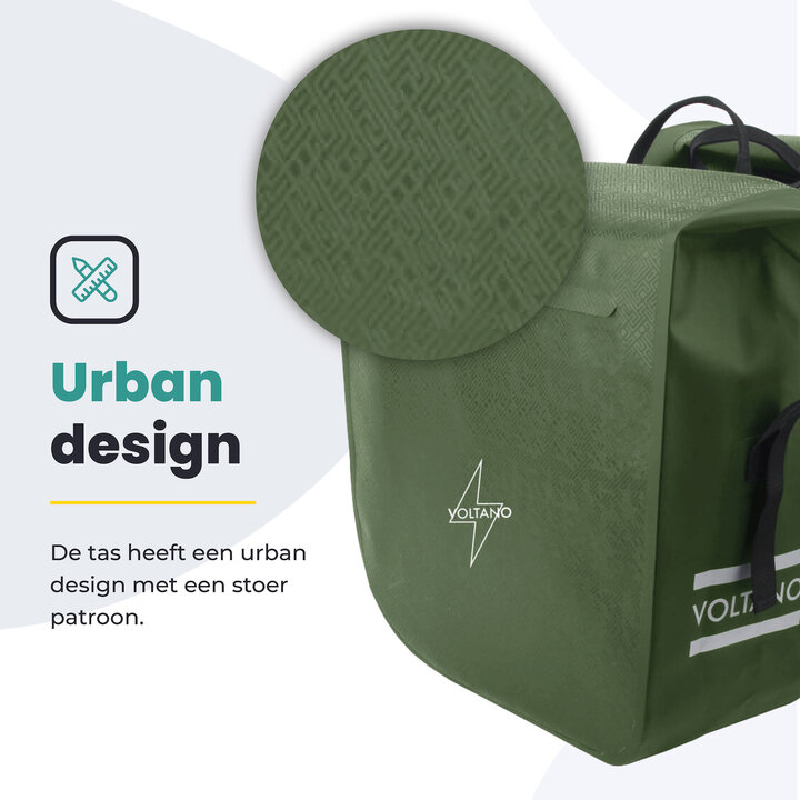Voltano Dubbele Fietstas Rolltop Urban Green - 48 Liter - 100% Waterdicht