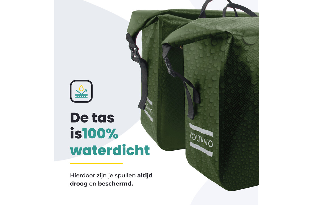 Voltano Dubbele Fietstas Rolltop Urban Green - 48 Liter - 100% Waterdicht