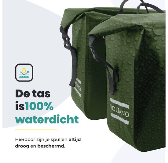 Voltano Dubbele Fietstas Rolltop Urban Green - 48 Liter - 100% Waterdicht