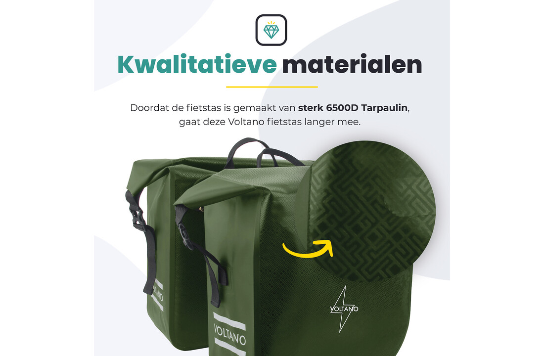 Voltano Dubbele Fietstas Rolltop Urban Green - 48 Liter - 100% Waterdicht