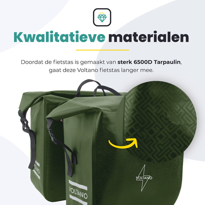 Voltano Dubbele Fietstas Rolltop Urban Green - 48 Liter - 100% Waterdicht