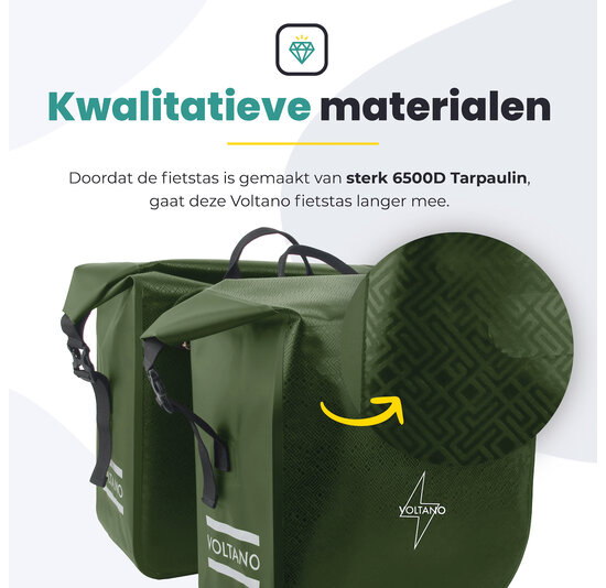 Voltano Dubbele Fietstas Rolltop Urban Green - 48 Liter - 100% Waterdicht