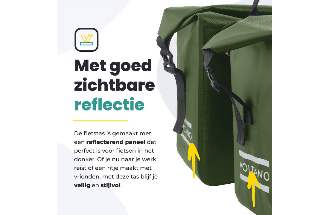 Voltano Dubbele Fietstas Rolltop Urban Green - 48 Liter - 100% Waterdicht