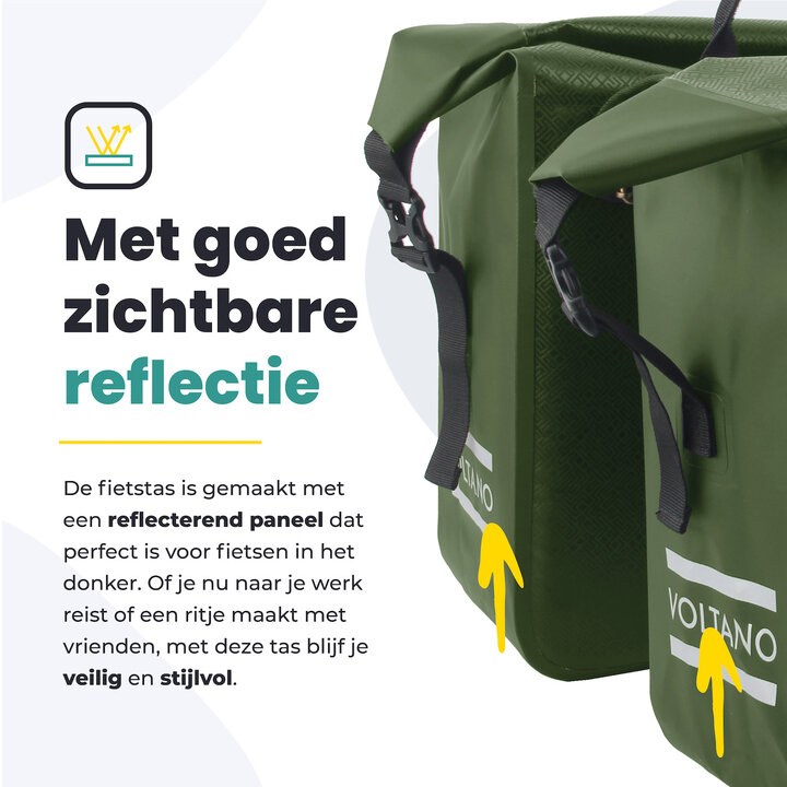 Voltano Dubbele Fietstas Rolltop Urban Green - 48 Liter - 100% Waterdicht