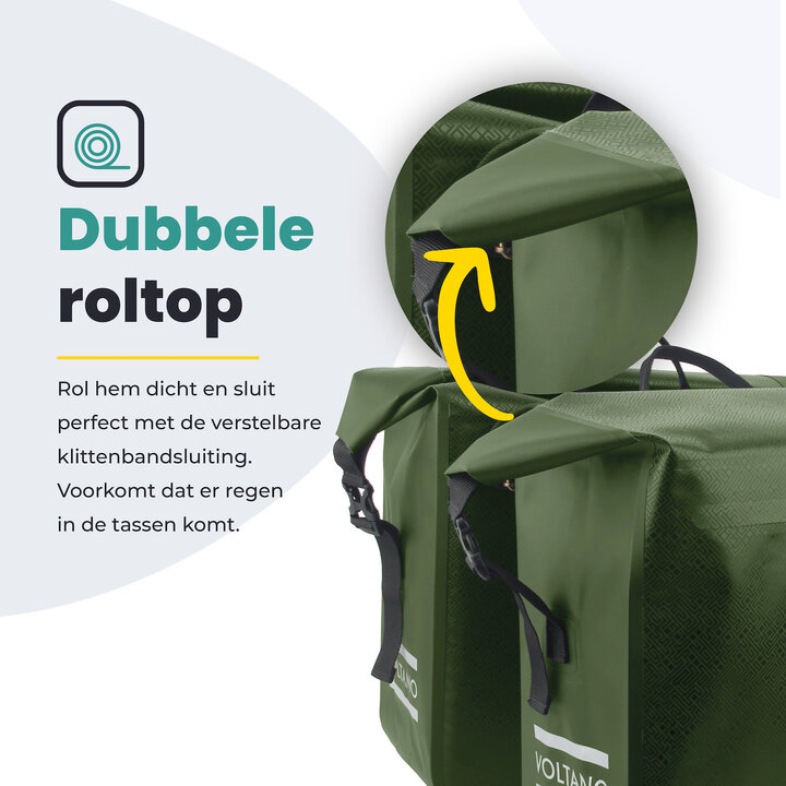 Voltano Dubbele Fietstas Rolltop Urban Green - 48 Liter - 100% Waterdicht