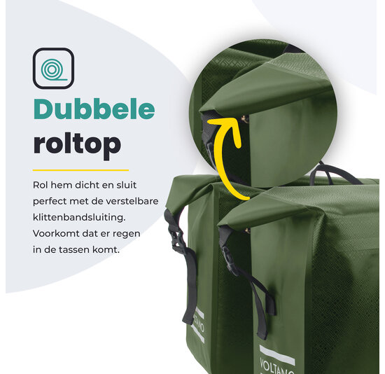 Voltano Dubbele Fietstas Rolltop Urban Green - 48 Liter - 100% Waterdicht