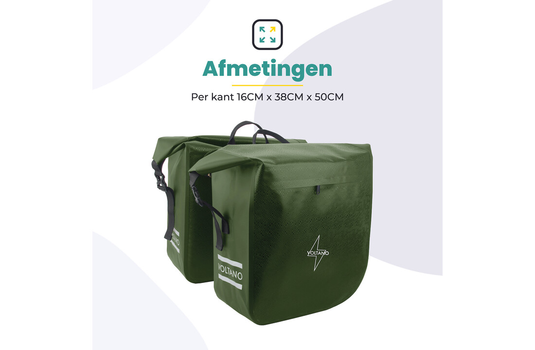 Voltano Dubbele Fietstas Rolltop Urban Green - 48 Liter - 100% Waterdicht