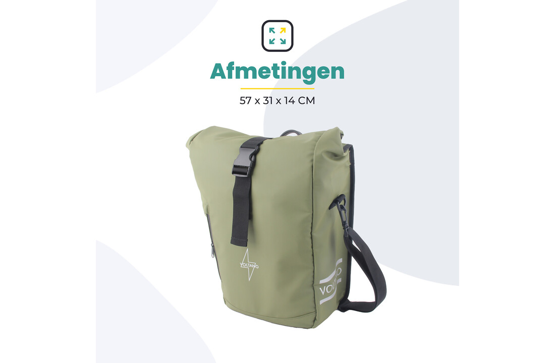 Voltano Journey Luxe Fietstas 28L - Olijf Groen - Enkele Pakaftas - Laptopvak