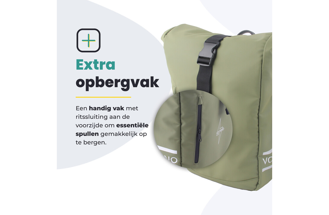 Voltano Journey Luxe Fietstas 28L - Olijf Groen - Enkele Pakaftas - Laptopvak