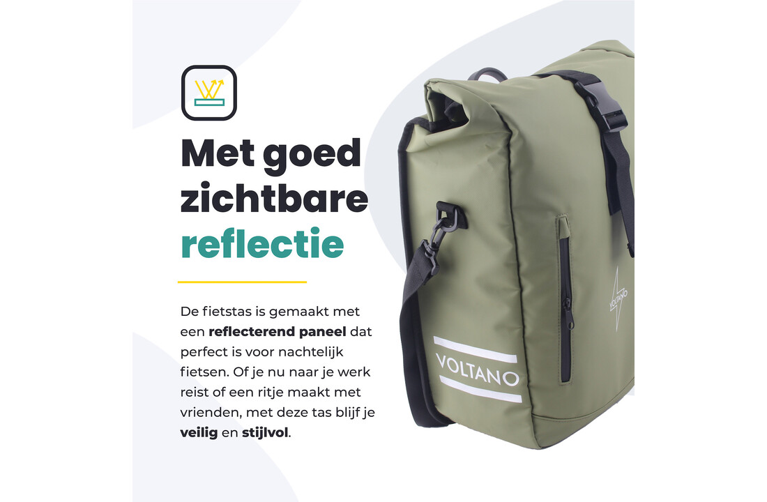 Voltano Journey Luxe Fietstas 28L - Olijf Groen - Enkele Pakaftas - Laptopvak