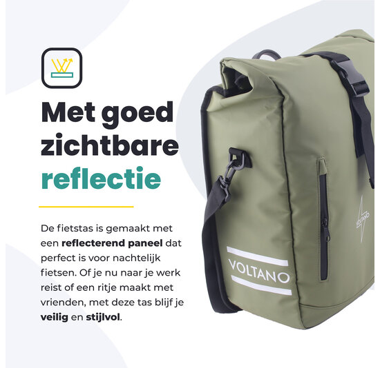 Voltano Journey Luxe Fietstas 28L - Olijf Groen - Enkele Pakaftas - Laptopvak