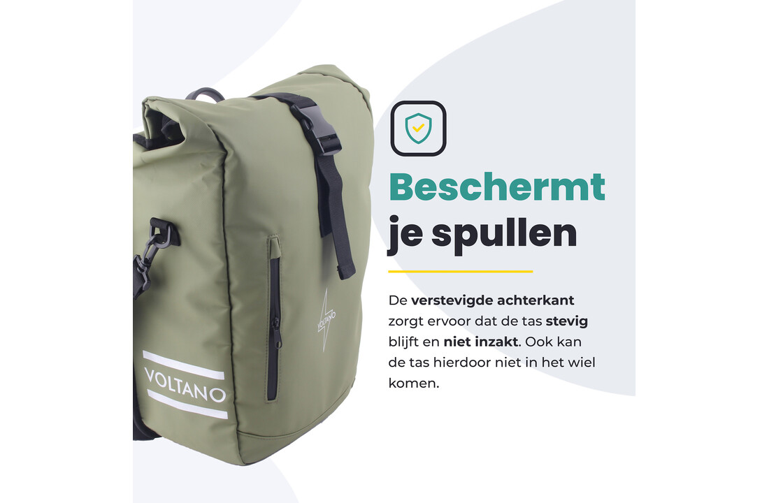 Voltano Journey Luxe Fietstas 28L - Olijf Groen - Enkele Pakaftas - Laptopvak