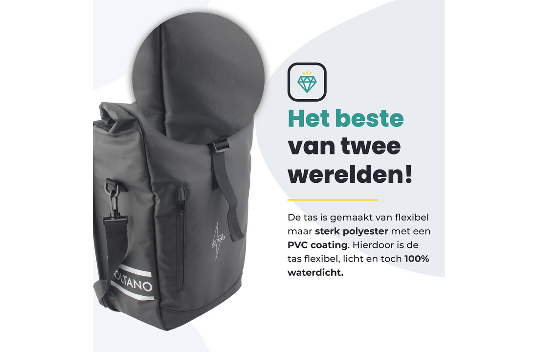 Voltano Journey Luxe Fietstas 28L - Zwart - Laptopvak - Enkele Pakaftas