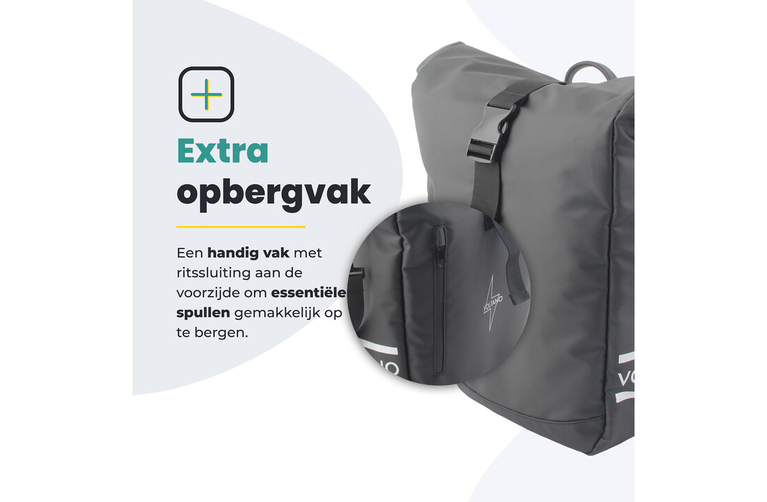 Voltano Journey Luxe Fietstas 28L - Zwart - Laptopvak - Enkele Pakaftas