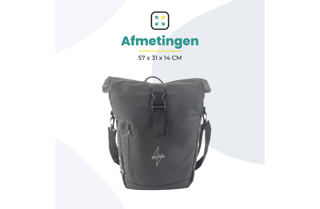 Voltano Journey Luxe Fietstas 28L - Zwart - Laptopvak - Enkele Pakaftas
