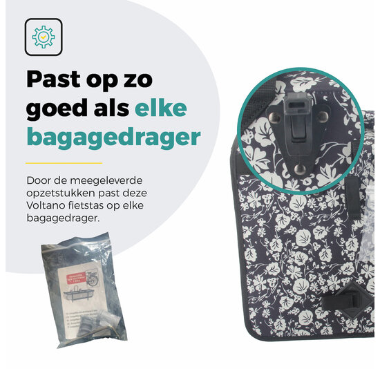 Voltano Voorgevormde Enkele Fietstas / Pakaftas - Midnight Blossom - 17L