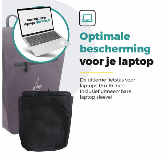 Voltano Luxe E-bike Fietstas 28L - Taupe - Pakaftas Met Laptop vak - 100% Waterdicht