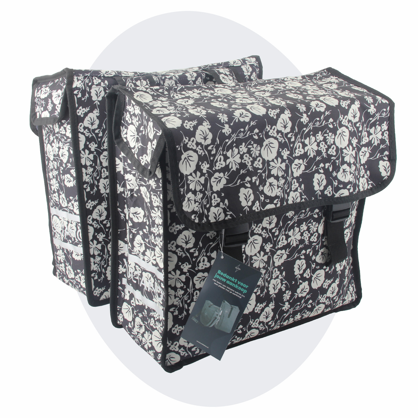 Voltano Dubbele Fietstas Midnight Blossom - 38 Liter - Waterdicht Polyester