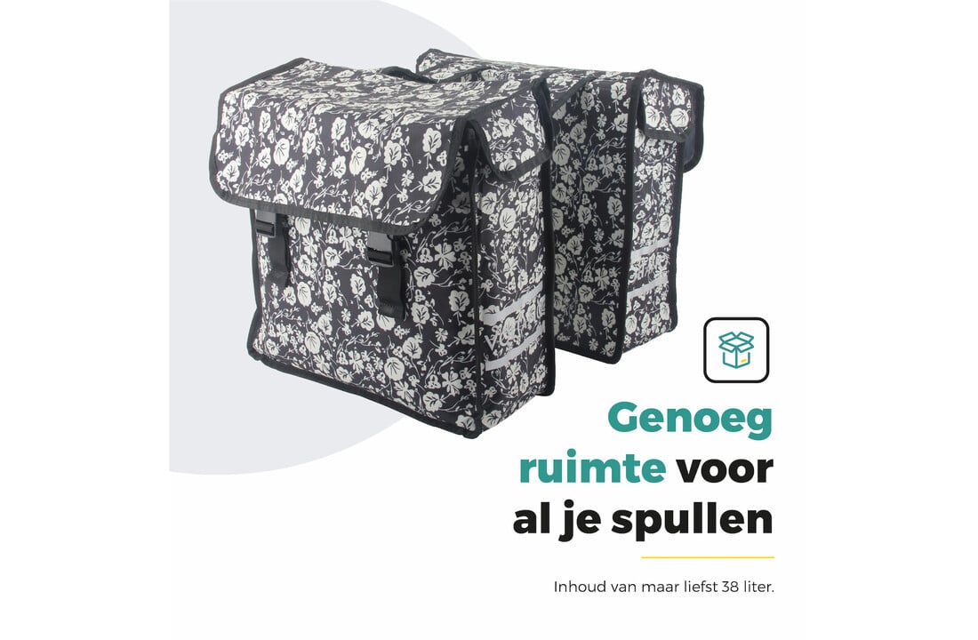 Voltano Dubbele Fietstas Midnight Blossom - 38 Liter - Waterdicht Polyester