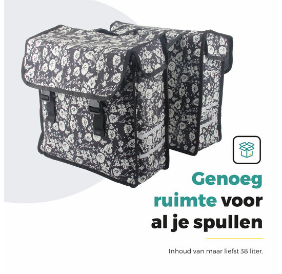 Voltano Dubbele Fietstas Midnight Blossom - 38 Liter - Waterdicht Polyester