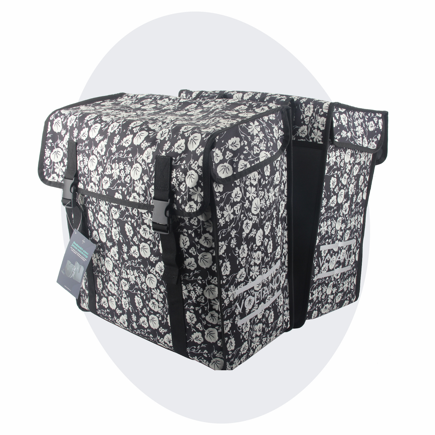 Voltano Dubbele Fietstas XXL - Midnight Blossom - 60 Liter