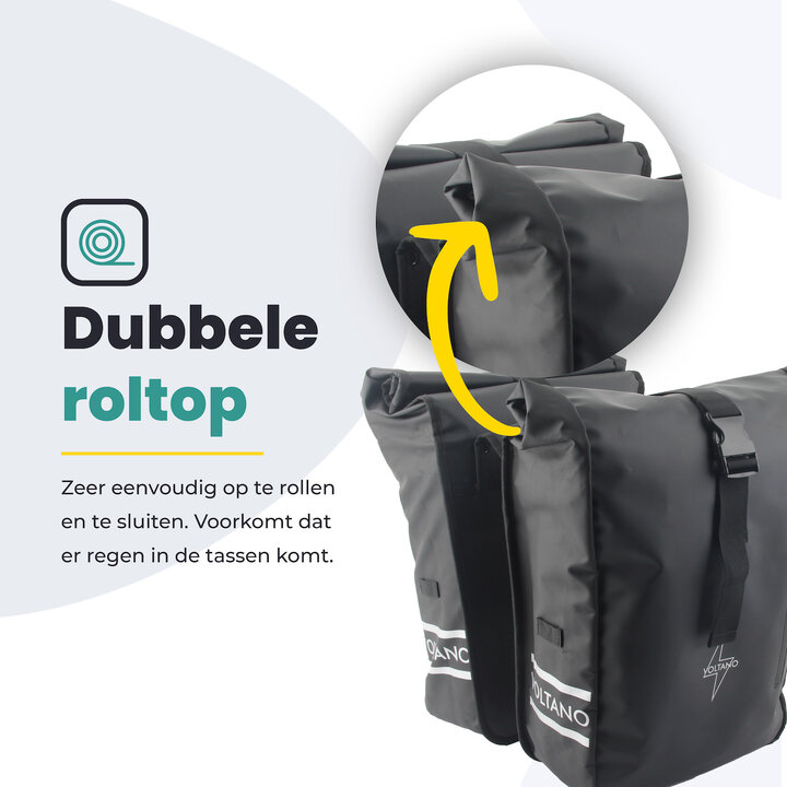 Voltano Dubbele Fietstas Rolltop - Zwart - 48 Liter - 100% Waterdicht