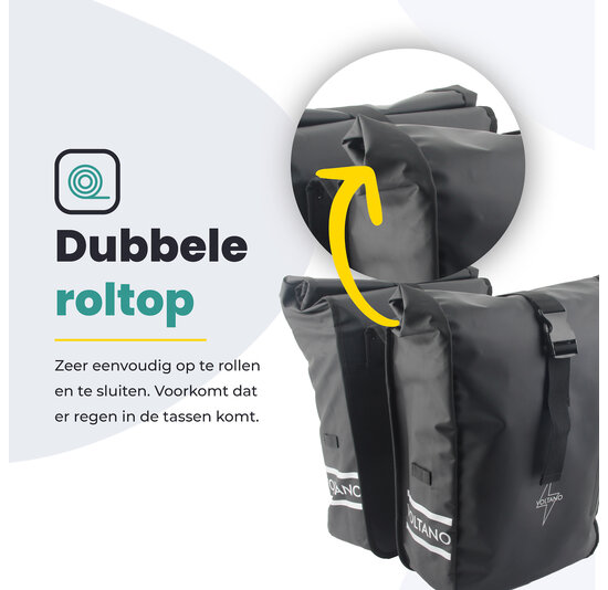 Voltano Dubbele Fietstas Rolltop - Zwart - 48 Liter - 100% Waterdicht