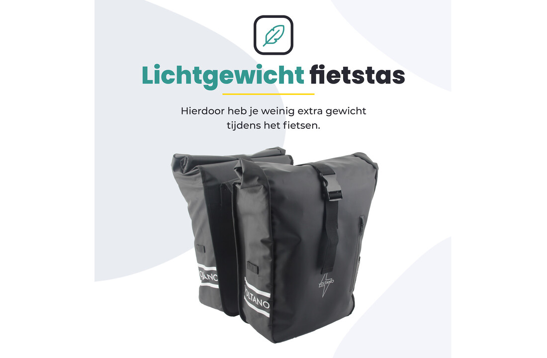 Voltano Dubbele Fietstas Rolltop - Zwart - 48 Liter - 100% Waterdicht