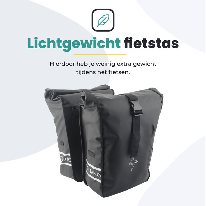 Voltano Dubbele Fietstas Rolltop - Zwart - 48 Liter - 100% Waterdicht