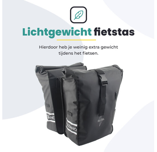 Voltano Dubbele Fietstas Rolltop - Zwart - 48 Liter - 100% Waterdicht