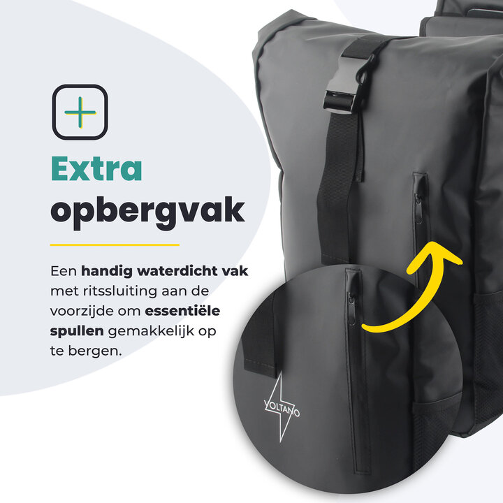 Voltano Dubbele Fietstas Rolltop - Zwart - 48 Liter - 100% Waterdicht