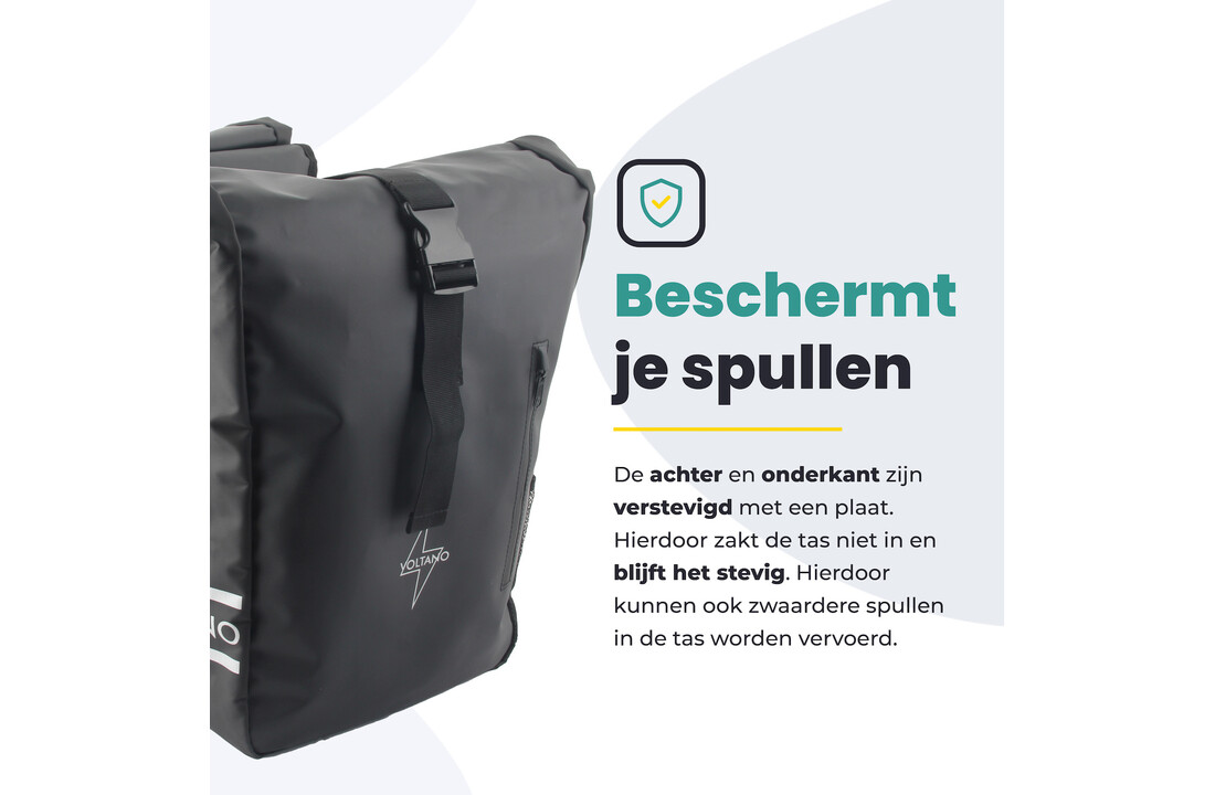 Voltano Dubbele Fietstas Rolltop - Zwart - 48 Liter - 100% Waterdicht