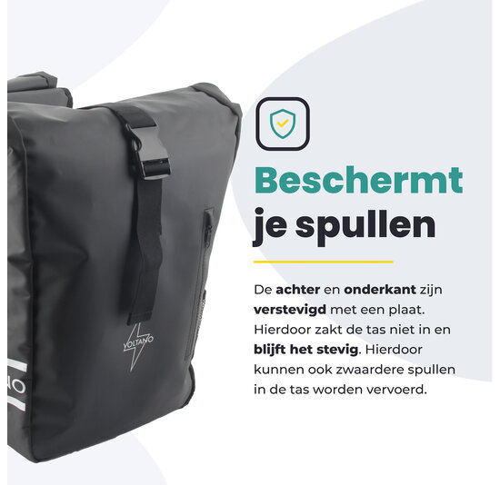Voltano Dubbele Fietstas Rolltop - Zwart - 48 Liter - 100% Waterdicht