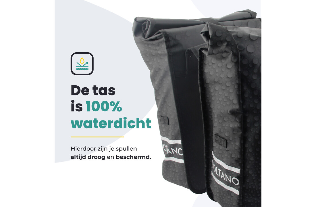 Voltano Dubbele Fietstas Rolltop - Zwart - 48 Liter - 100% Waterdicht