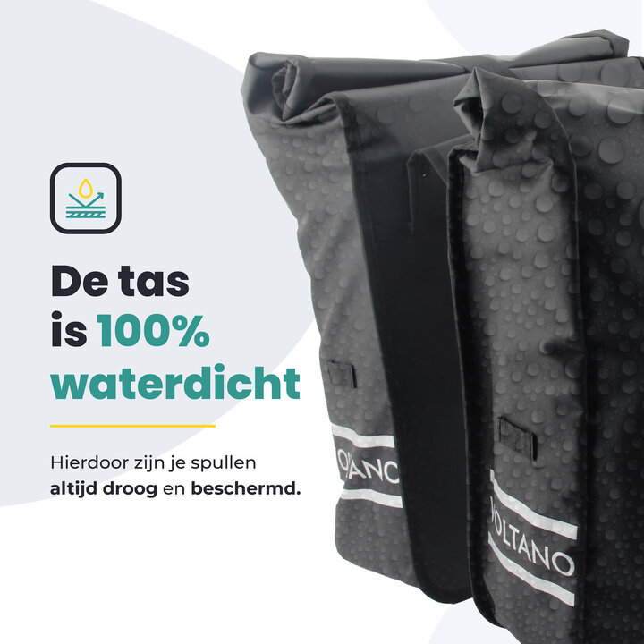 Voltano Dubbele Fietstas Rolltop - Zwart - 48 Liter - 100% Waterdicht