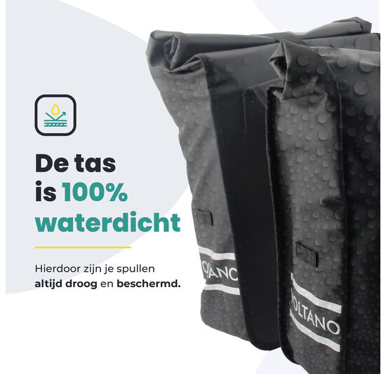 Voltano Dubbele Fietstas Rolltop - Zwart - 48 Liter - 100% Waterdicht
