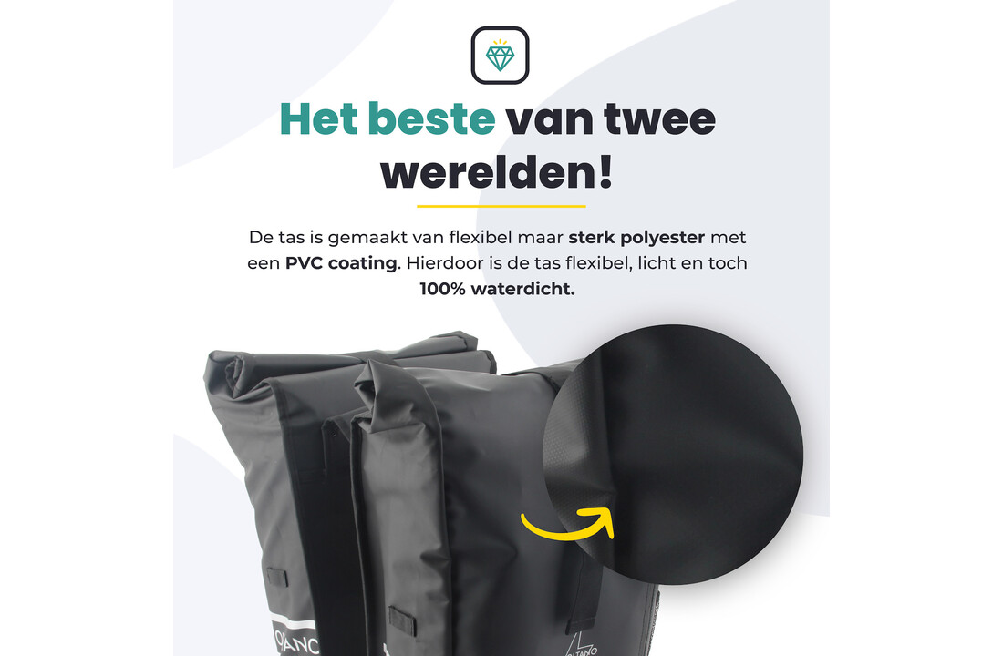 Voltano Dubbele Fietstas Rolltop - Zwart - 48 Liter - 100% Waterdicht