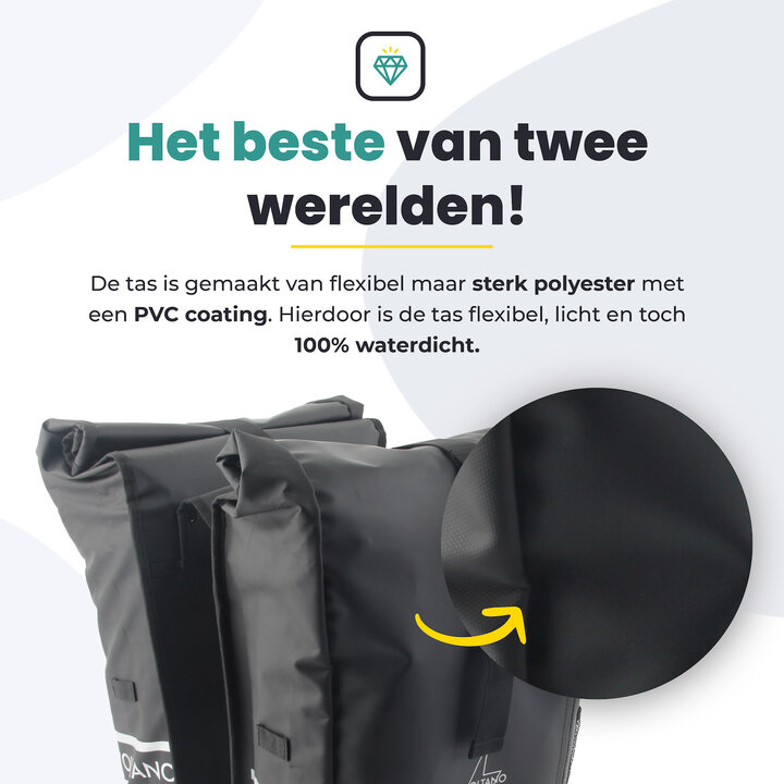 Voltano Dubbele Fietstas Rolltop - Zwart - 48 Liter - 100% Waterdicht