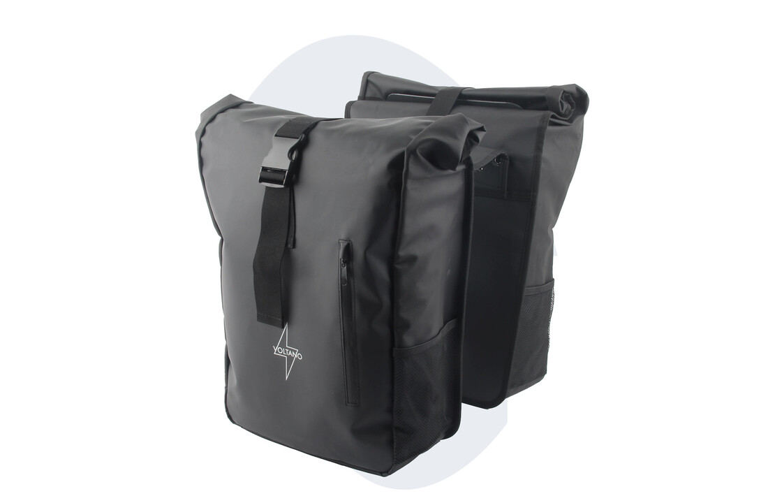 Voltano Dubbele Fietstas Rolltop - Zwart - 48 Liter - 100% Waterdicht