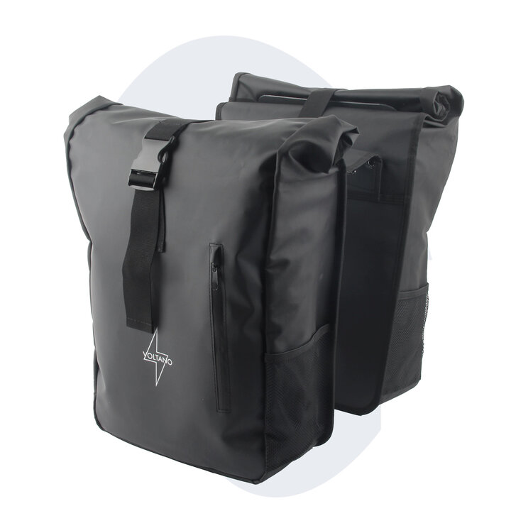 Voltano Dubbele Fietstas Rolltop - Zwart - 48 Liter - 100% Waterdicht