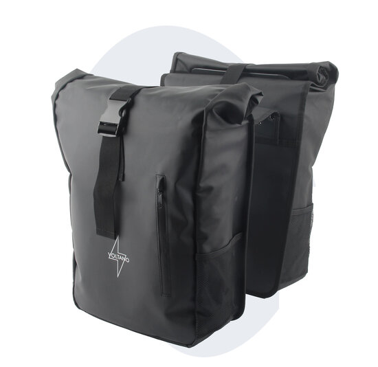 Voltano Dubbele Fietstas Rolltop - Zwart - 48 Liter - 100% Waterdicht