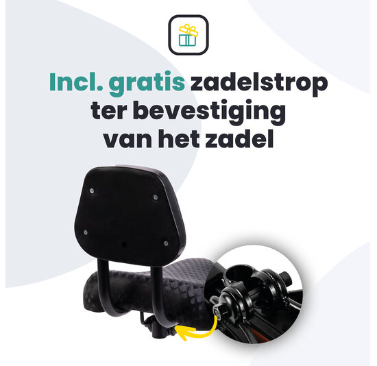 Voltano Fietszadel Met Rugsteun / Rugleuning - Zwart - Verstelbaar - Waterdicht - Gratis Zadelstrop